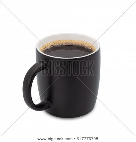 Coffee Cup, Black Cup Of Black Coffee Isolated On White Background. With Clipping Path.