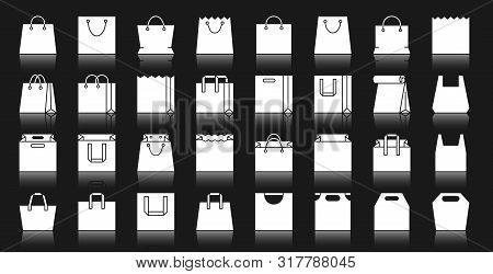 Shopping Bag Silhouette Icons Set. Isolated Web Sign Kit Of Package. Pictogram Collection Of Shop Pl