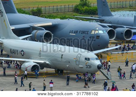 Langkawi, Malaysia - Mar 29, 2019. Military Aircrafts Of Us Air Force Docking At Langkawi Airport (l