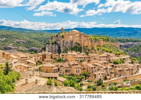 View At The Alquezar Village With Collegiate Church On Top, Spain