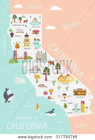 An Illustrated Map Of California With Destinations