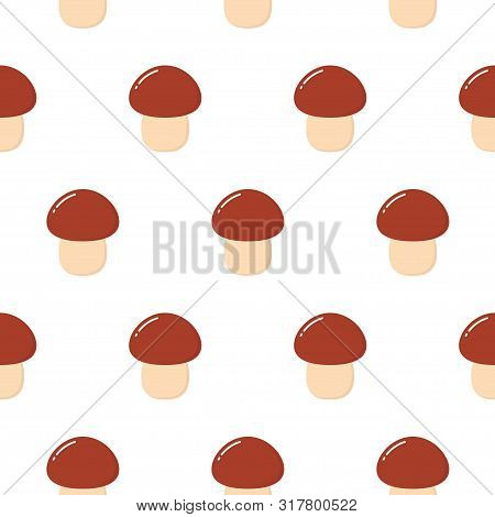 Vector Cartoon Style Seamless Pattern With Forest Mushrooms. Ornamental, Traditional, Seamless Patte