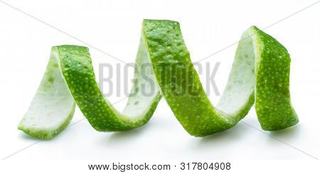 Lime fruit peel isolated on the white background.