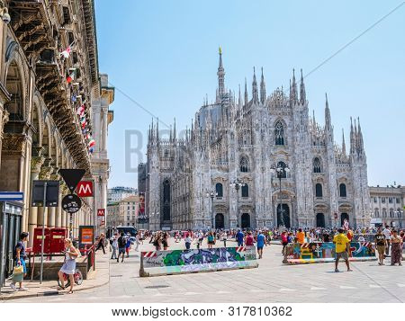 Milan, Italy - July, 29, 2019: Domsky Catholic cathidral in Milan, Italy