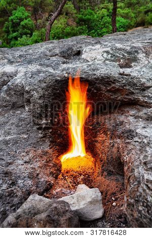 Eternal Flame On Mountain Chimera Or Yanartash. Fragment