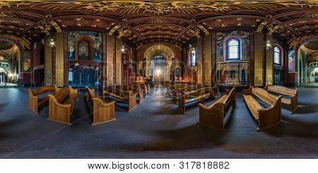 Lviv, Ukraine - August 2019: Full Spherical Seamless Hdri Panorama 360 Degrees Inside Interior Of Ol