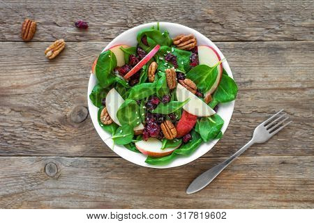 Salad With Pecan Nuts, Apple And Dry Cranberries