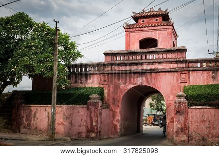 Near Nha Trang City, Vietnam. Gate Of Old Citadel. Wonderful View Of Pink Wall Of Gate Of Dien Khanh