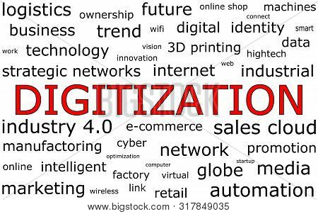 Informative Digitization Wordcloud On White Background - Illustration