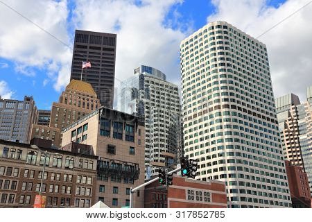 Boston, Usa - June 9, 2013: Skyscrapers In Downtown Boston. Boston Is The Largest City In Massachuse