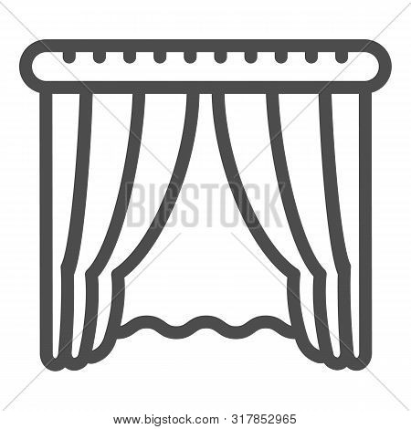 Window Curtains Line Icon. Home Interior Vector Illustration Isolated On White. Window Decoration Ou