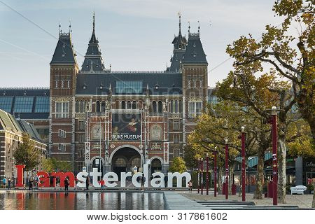 The Rijksmuseum Amsterdam Museum Area With The Words Iamsterdam In Amsterdam, Netherlands