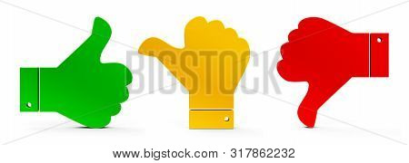 Thumb Up, Thumb Down And Thumb Middle Icons Isolated On White Background - Represents Customer Satis