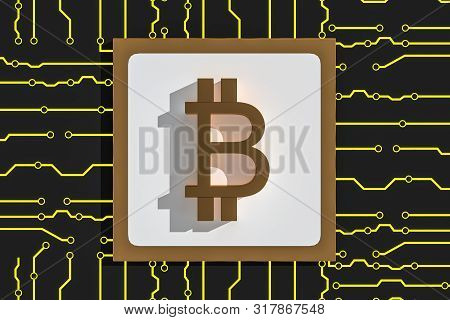 Golden Bitcoin On Circuit Background