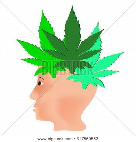 The Effect Of Hemp On Humans. Cannabinoid Treatment. Properties Of Marijuana Logo. Hair From The Lea