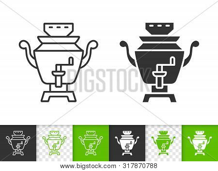 Samovar Black Linear And Silhouette Icons. Thin Line Sign Of Russian Tea. Teapot Outline Pictogram I