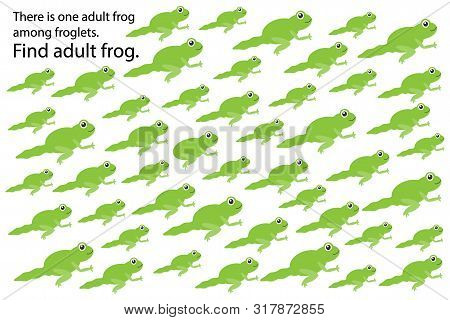 Find Adult Frog Among Froglets, Education Puzzle Game For Children, Preschool Worksheet Activity For
