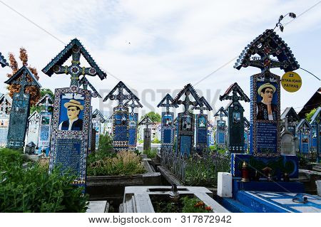 Maramures, Romania - June 18, 2019: Merry Cemetery In Sapanta Vilage, Which Is Famous For Its Colour