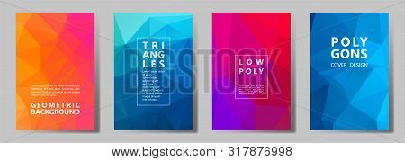 Facet Low Poly Simple Brochure Covers Vector Graphic Design Set. Diamond Texture Low Poly Patterns. 