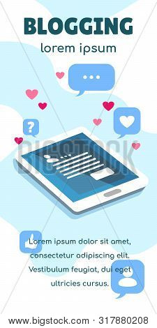 Vertical Banner Template. Vector Concept With Tablet, Icons And Symbols For Online Communication And