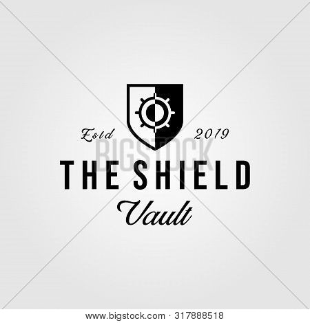 Vintage Vault Logo Shield Retro Vector Design