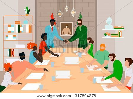 Board Business Meeting Of Multiracial People Groups, Agreement Communication. Businessmen Team Leade