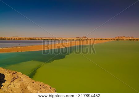 Aerial Panoramic View To Katam Aka Baramar Lake Group Of Ounianga Kebir Lakes , Ennedi, Chad
