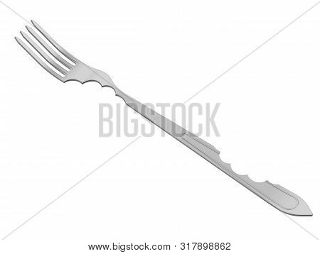 Fork With Bite Marks. One Gray Fork With Bite Marks. Isolated. 3d Illustration