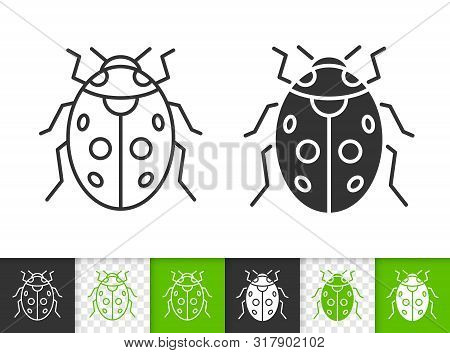 Ladybug Black Linear And Silhouette Icons. Thin Line Sign Of Ladybird. Bug Outline Pictogram Isolate