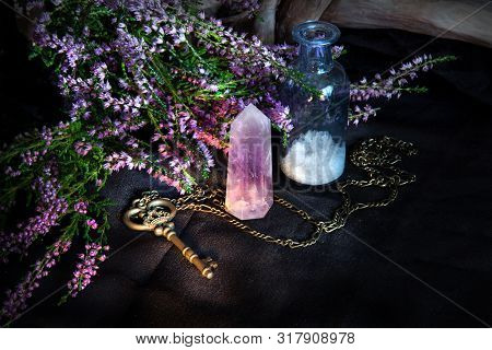 Mystical Still Life With A Magic Key And Heather