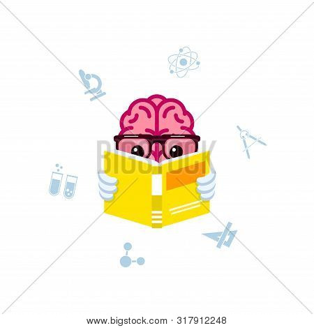 Human Brain Reading Book. Brain Training And Education Concept, Flat Style Illustration.