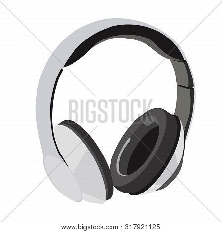 Modern Technology, Large Headphones For Listening To Music. Headphones Of White Color. Bulky Sound, 