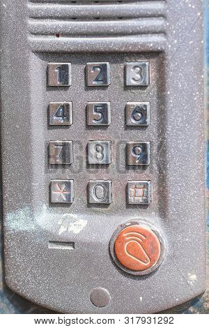 Retro metal doorphone close up