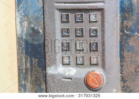 Retro metal doorphone close up