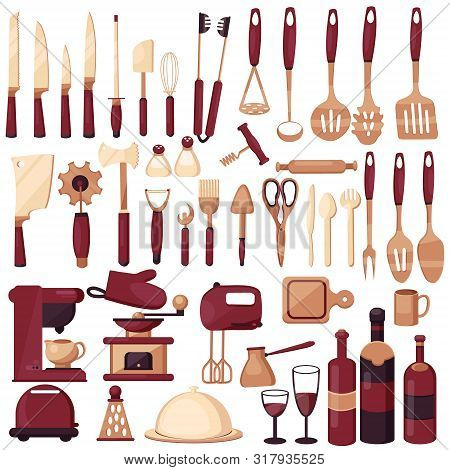 Set Kitchen Utensils For Cooking. Kitchen, Cooking, Kitchen Technology, Taste, Delicious. Coffee Mak