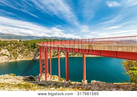 Maslenica, Croatia - Jul 15, 2019: The Maslenica Bridge, A Deck Arch Bridge Over The Novsko Zdrilo S