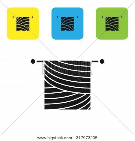 Black Knitting Icon Isolated On White Background. Wool Emblem With Knitted Fabric And Needle. Label 