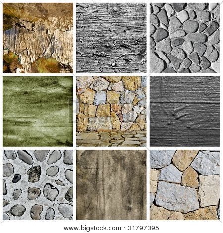 eine Collage von neun Bilder von verschiedenen strukturierten Oberflächen