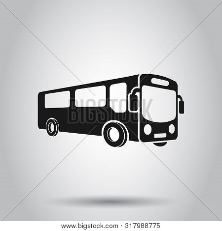 School Bus Icon In Flat Style. Autobus Vector Illustration On Isolated Background. Coach Transport B
