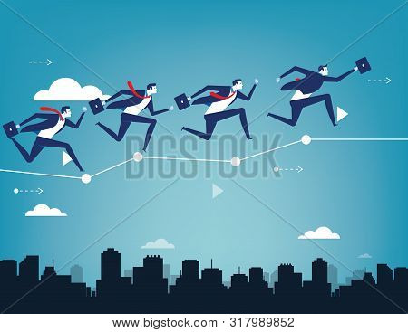 Business Team Balancing On Business Chart. Concept Business Success Vector Illustration. Flat Charac