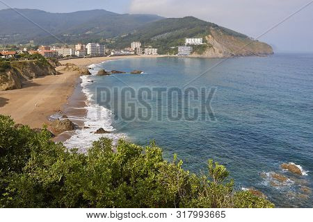 Spanish Traditional Basque Coastline Country Beach Of Bakio. Spain Tourism