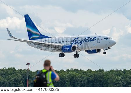 July 2, 2019, Moscow, Russia. Airplane Boeing 737-700 Yakutia Airlines At Vnukovo Airport In Moscow.