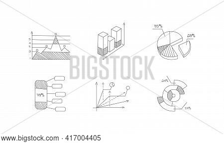 Set Of Hand Drawn Charts And Diagrams, Business Statistics Presentation Templates Cartoon Vector Ill