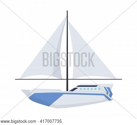 Water Sailboat. Ship Boat Side View Isolated On White Background. Old Ship With Sail, For Ocean Wate