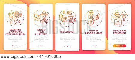 Noncompetitive Practices Onboarding Mobile App Page Screen With Concepts. Financial Aid, Misuse Walk