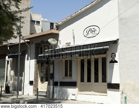 Limassol, Cyprus, April 14th, 2021: Theme Bar Poe At The Old Town