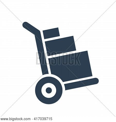 Metal Hand Truck Icon. Hand Truck With Side View Symbol Style. Flat And Solid Color Vector Illustrat