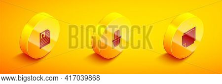 Set Isometric Resume, Cactus And Succulent In Pot And Post Note Stickers Icon. Vector