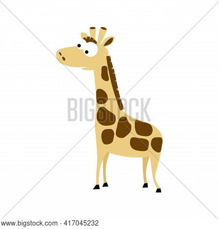 Giraffe In Cartoon Style. Flat Isolated 2d Vector
