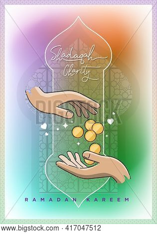 Shadaqah Charity Icon On Colourfull Background. Shadaqah Means Donation.